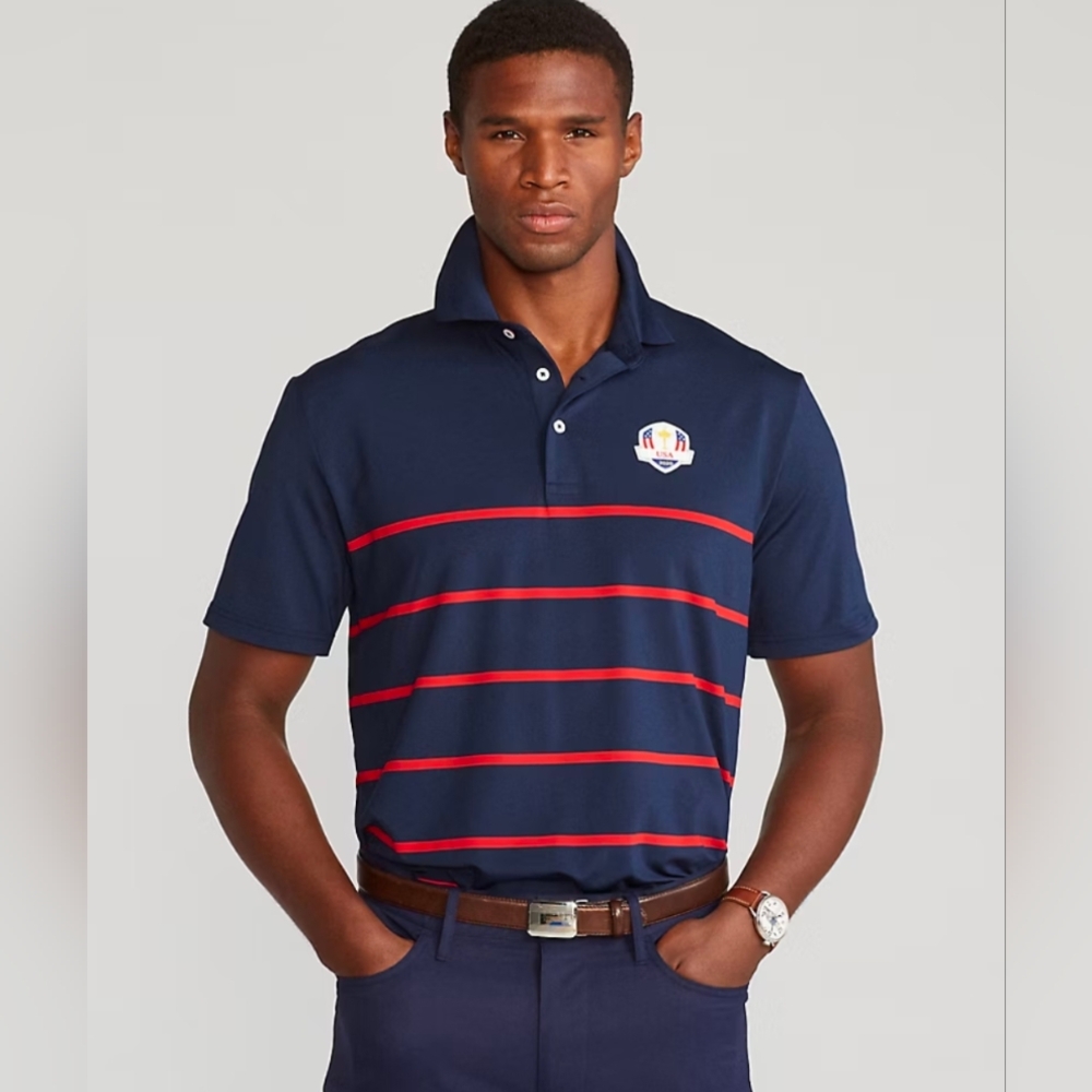 Ralph Lauren RLX 2020 Ryder Cup Performance Polo Size XL in Navy Blue Red Stripe